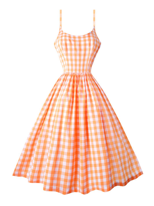 MTO - Penelope Dress Orange Gingham - Large Checks
