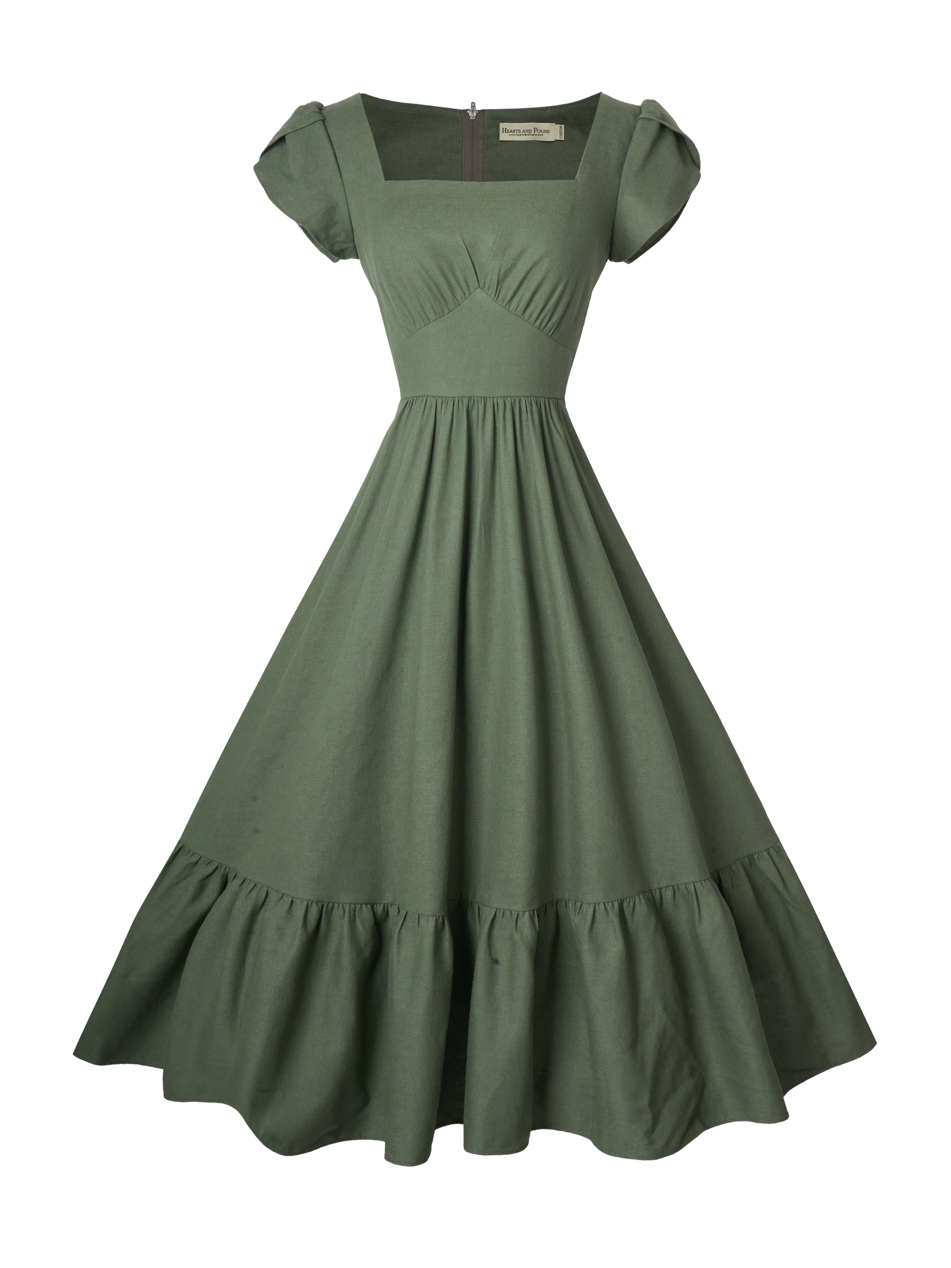 MTO - Ava Dress Hunters Green Linen