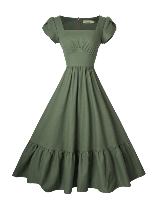 MTO - Ava Dress Hunters Green Linen