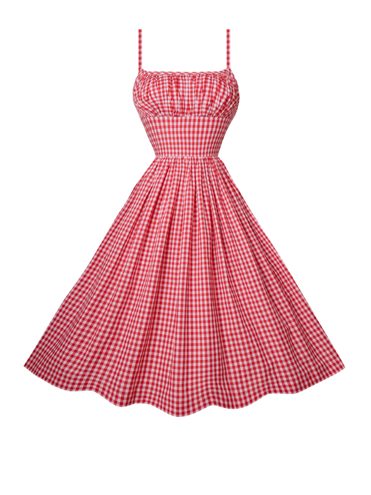 MTO - Grace Dress Red Gingham - Medium Checks