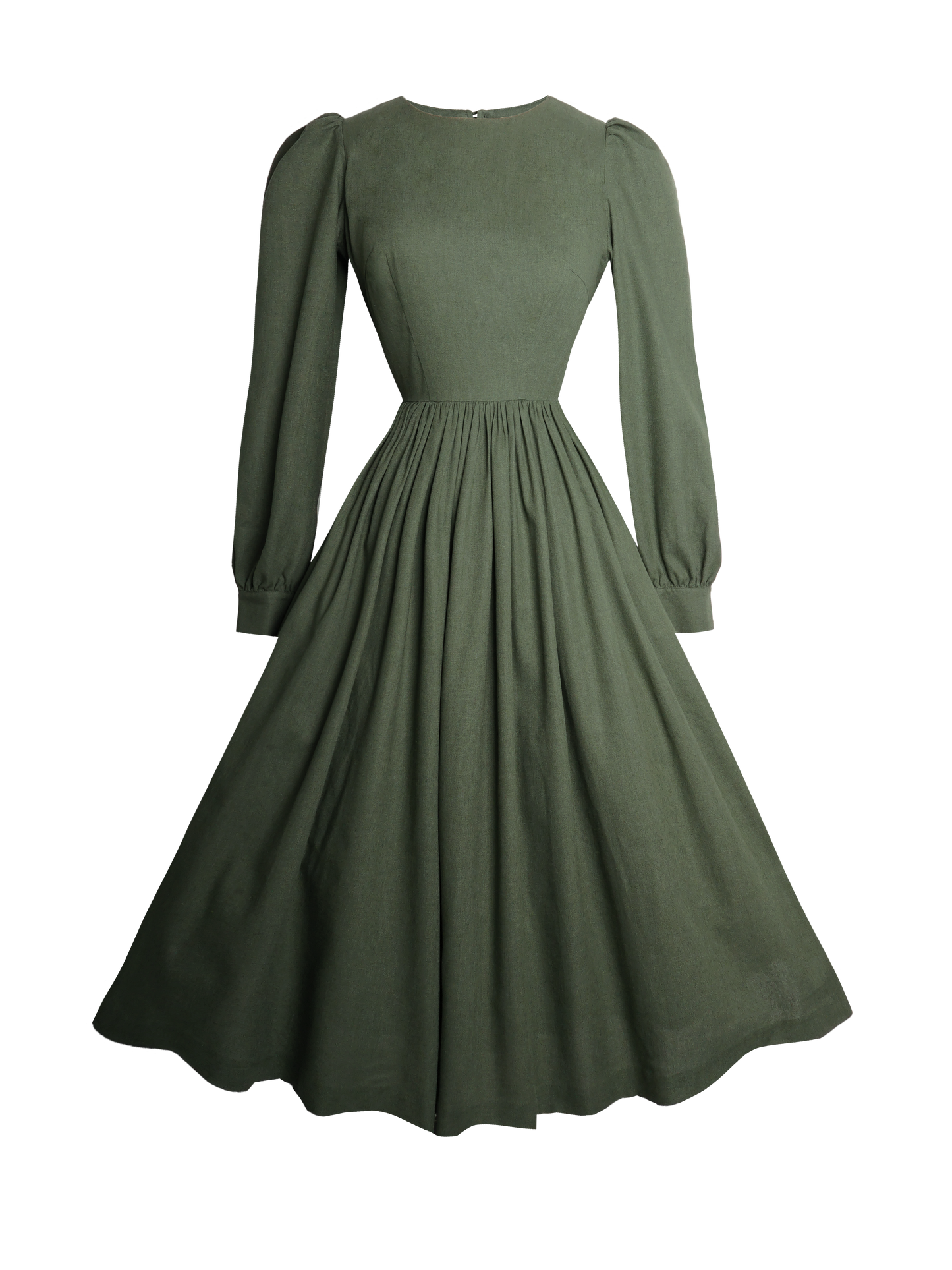 RTS - Agnes Dress in Hunters Green Linen - Midi Length