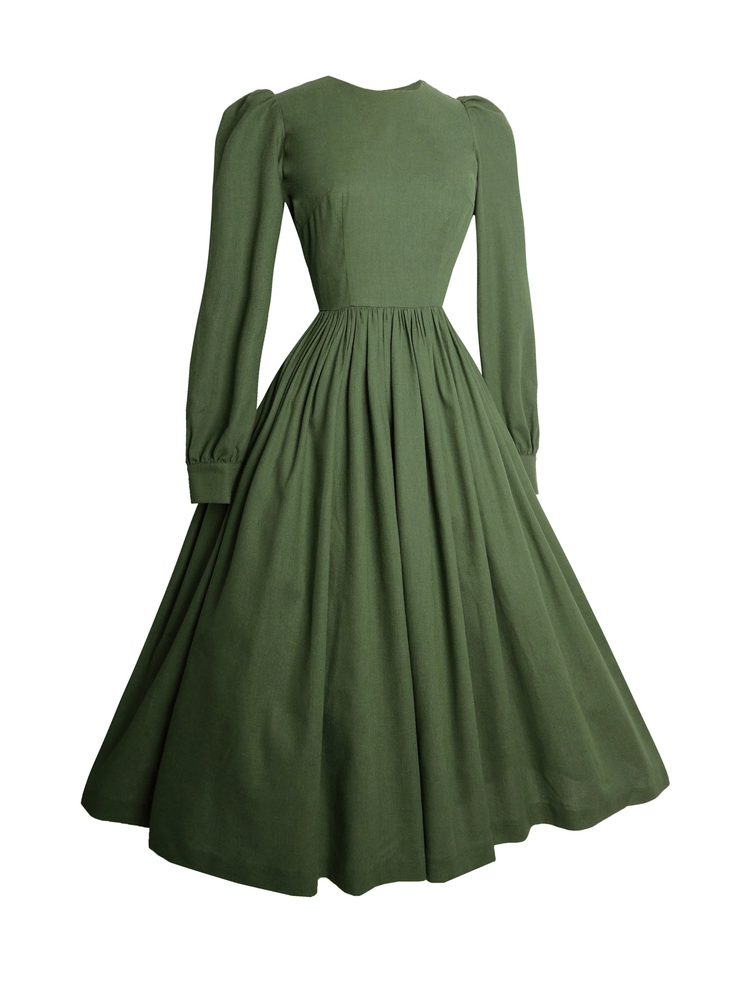 RTS - Agnes Dress in Hunters Green Linen - Midi Length