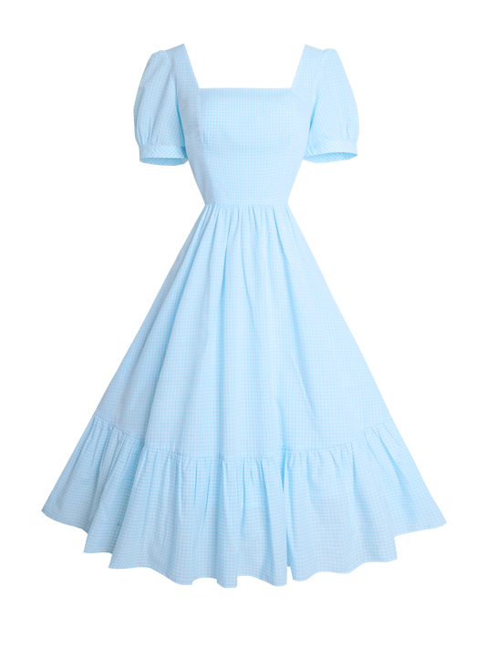 MTO - Isadora Dress Light Blue Gingham - Small Checks
