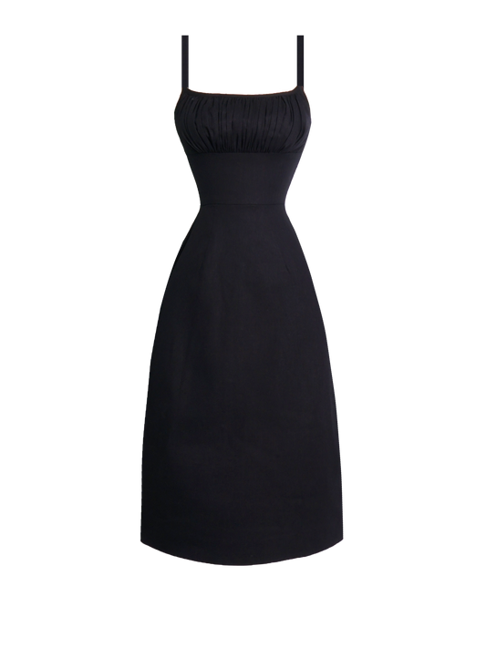 MTO - Bettie Dress in Midnight Black Linen