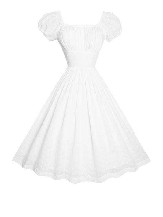 MTO - Loretta Dress "Forget Me Not" White Eyelet