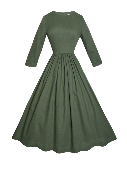 MTO - Marianne Dress Hunters Green Linen