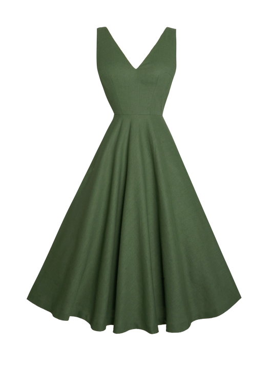 MTO - Diana Dress Hunters Green Linen