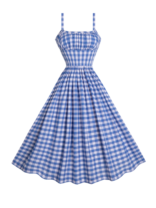 MTO - Grace Dress Morocco Blues Gingham - Large Checks