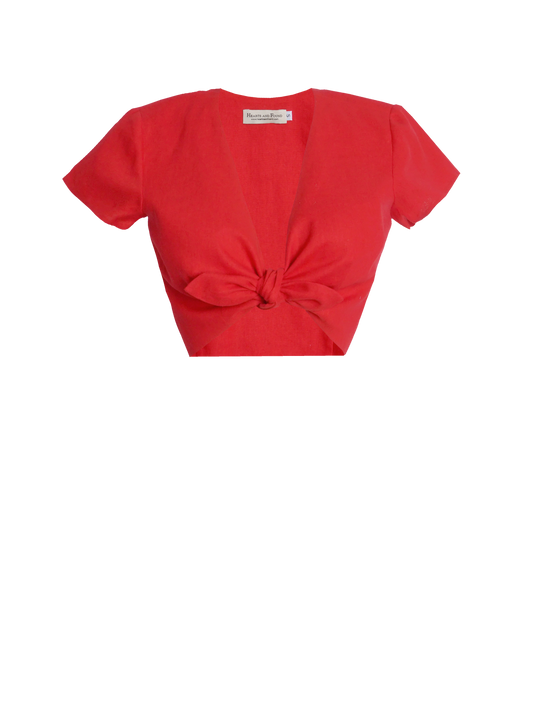 MTO - Joan Top in Chili Red Linen