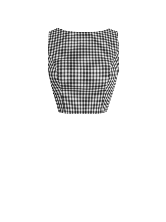 MTO - Georgia Top in Black Gingham - Medium Checks
