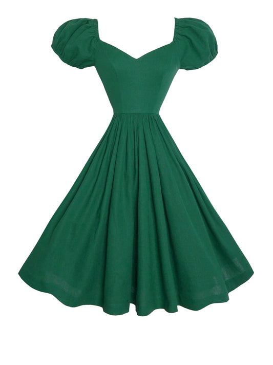 MTO - Margaret Dress in Forest Green Linen