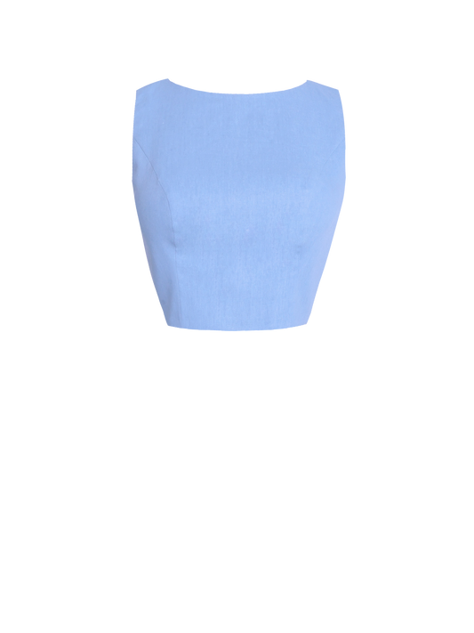 MTO - Georgia Top in Powder Blue Linen