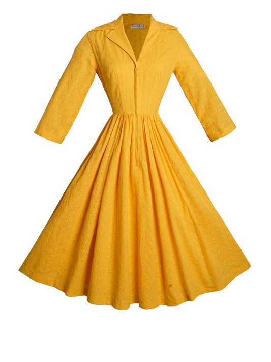 MTO - Natalie Dress "Forget Me Not" Mustard Eyelet