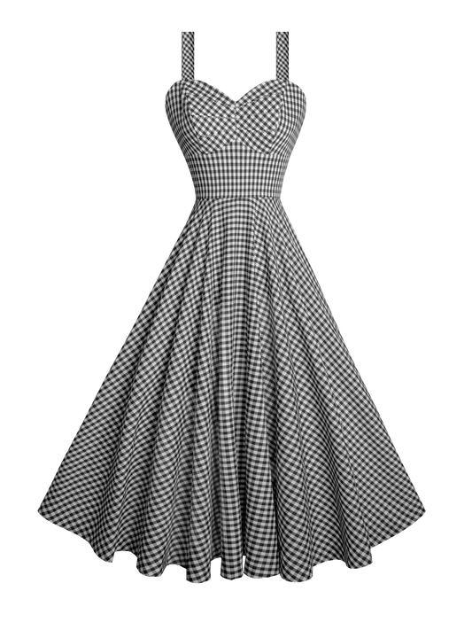 MTO - Catalina Dress Black Gingham - Medium Checks