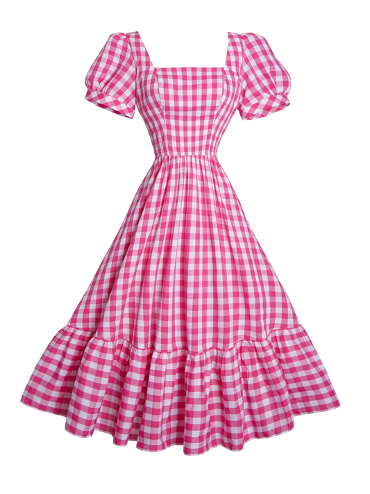 MTO - Isadora Dress Barbie Pink Gingham - Large Checks