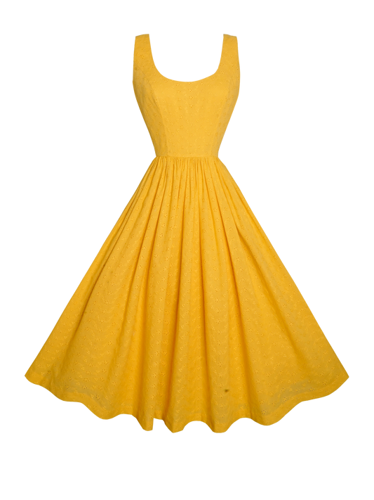 MTO - Emily Dress in "Forget Me Not" Mustard Eyelet