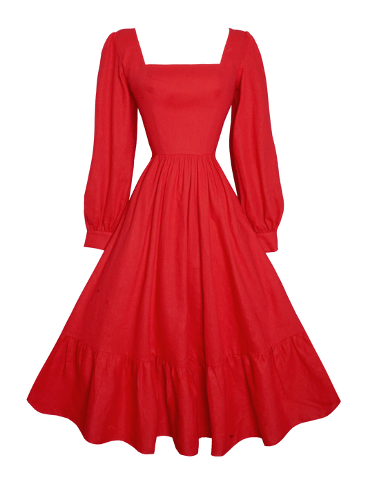 MTO - Mary Dress in Chili Red Linen