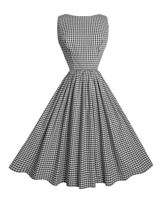 MTO - Audrey Dress Black Gingham - Medium Checks