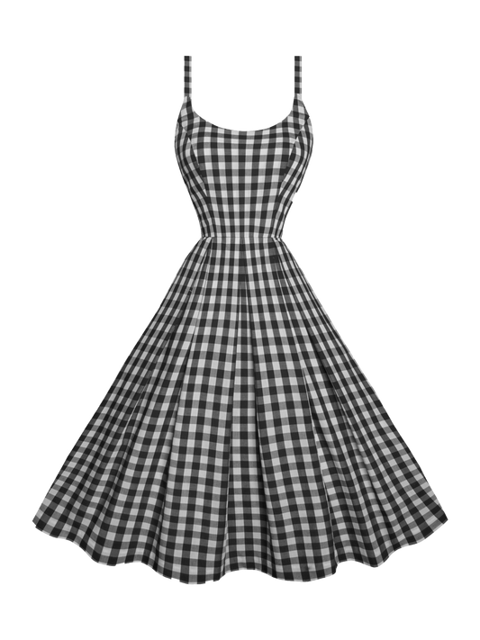 MTO - Penelope Dress Black Gingham - Large Checks