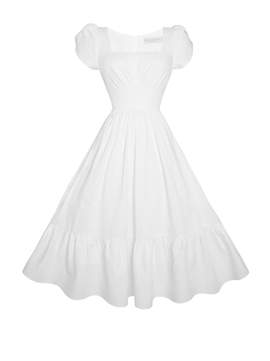MTO - Ava Dress in White Linen