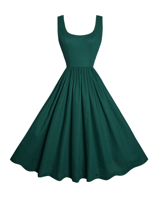 MTO - Emily Dress in Forest Green Linen