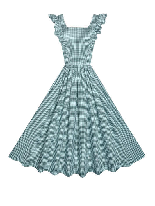 RTS - Lorraine Dress Pine Green Gingham - Small Checks