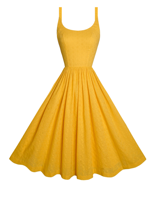 MTO - Penelope Dress "Forget Me Not" Mustard Eyelet