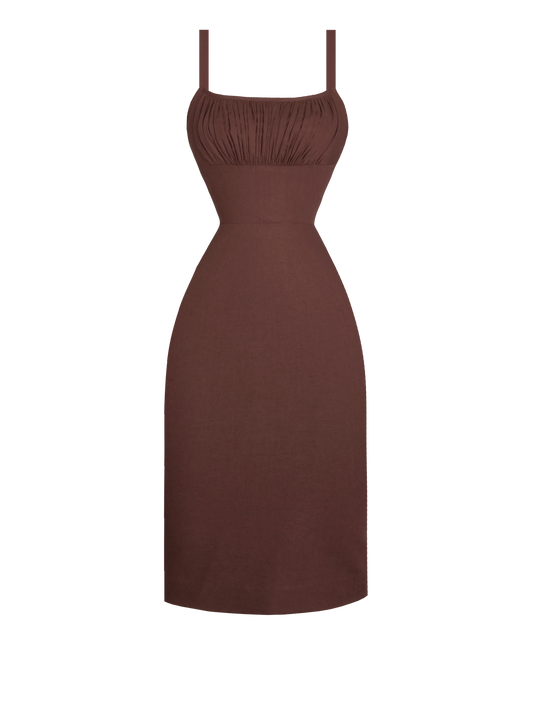 MTO - Bettie Dress in Walnut Linen