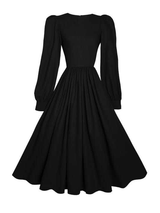 MTO - Agnes Dress in Midnight Black Linen