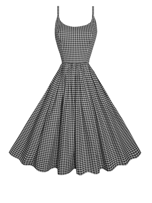 MTO - Penelope Rosita Dress Black Gingham - Medium Checks