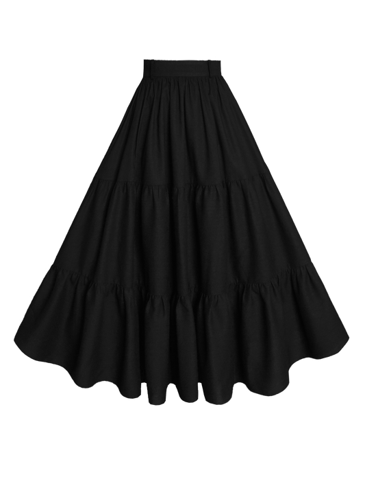 MTO - Pippa Skirt in Midnight Black Linen