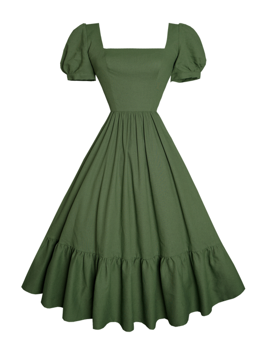 MTO - Isadora Dress in Hunters Green Linen