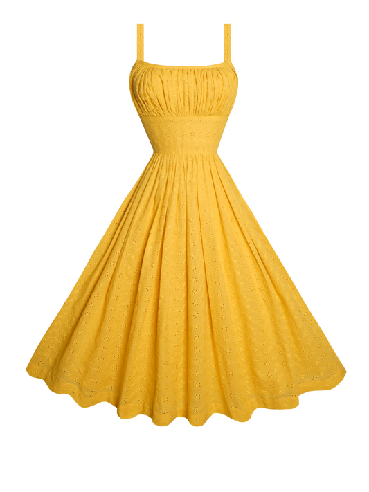 MTO - Grace Dress "Forget Me Not" Mustard Eyelet
