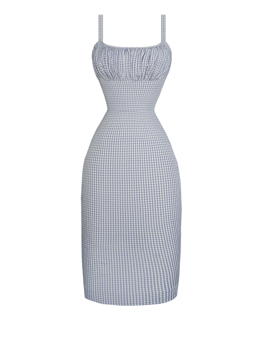 MTO - Bettie Dress Grey Gingham - Medium Checks