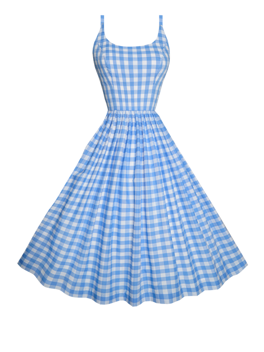 MTO - Penelope Dress Light Blue Gingham - Large Checks