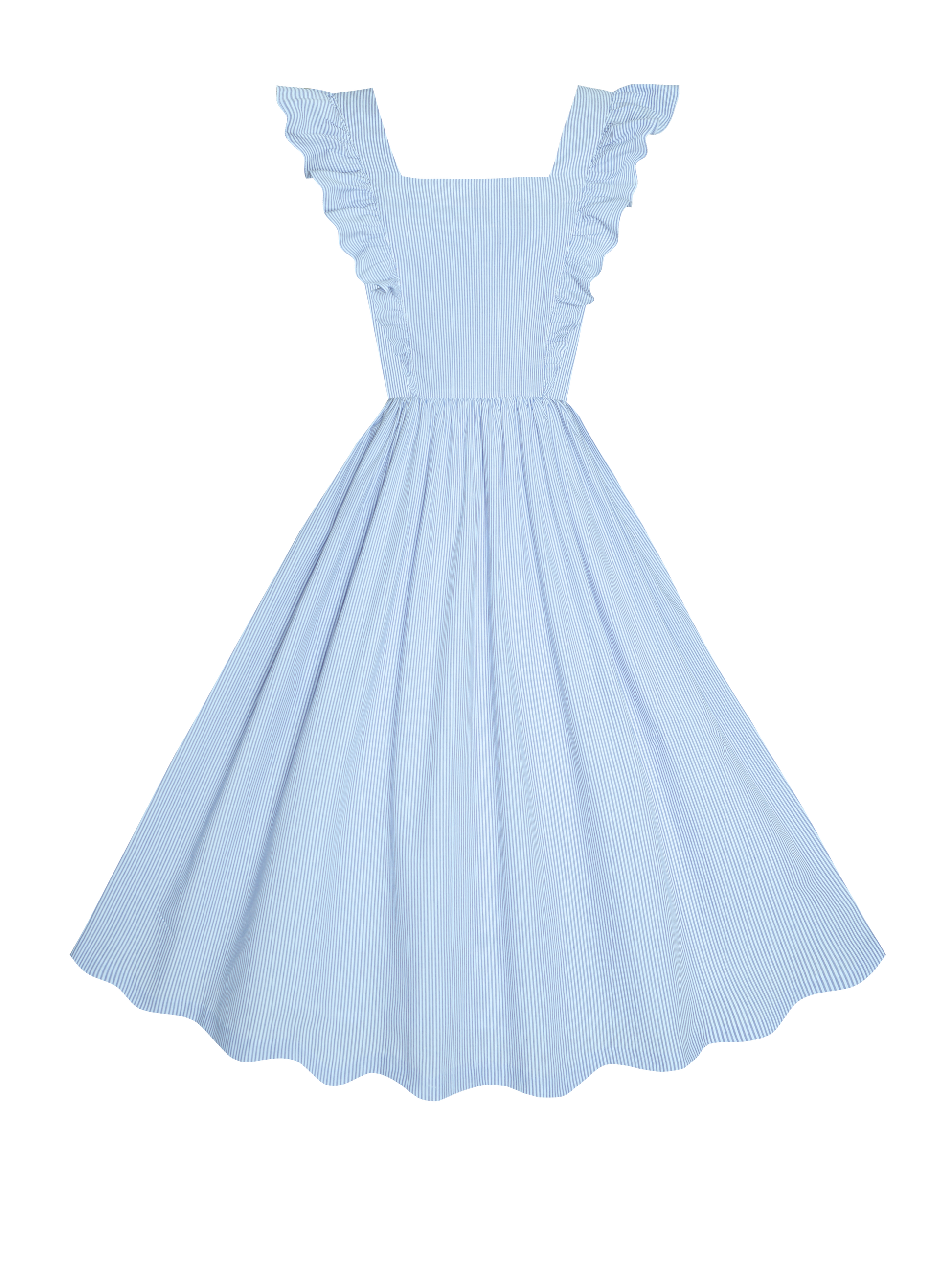 MTO - Lorraine Dress "Pinstripe Mini-Stripe" Blue