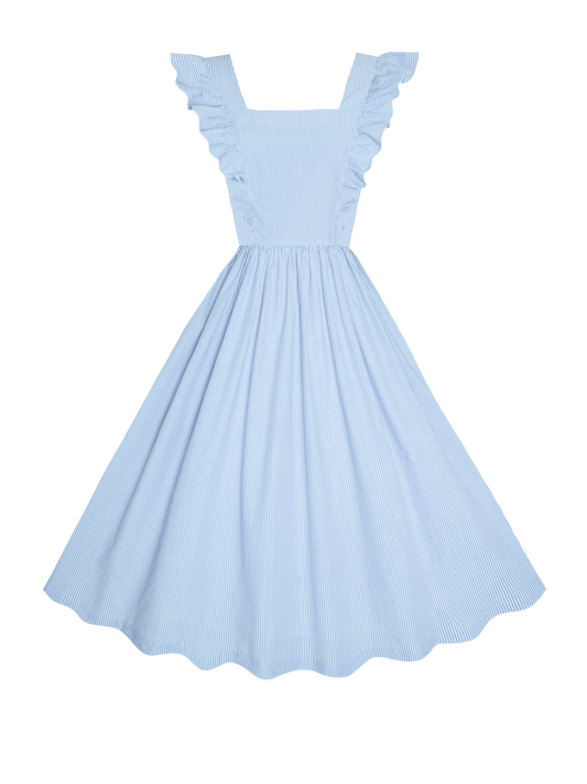 MTO - Lorraine Dress "Pinstripe Mini-Stripe" Blue