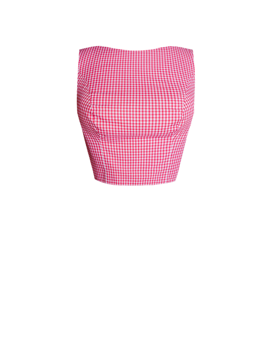 MTO - Georgia Top in Barbie Pink Gingham - Small Checks