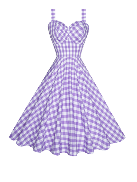 MTO - Catalina Dress Lavender Purple Gingham - Large Checks