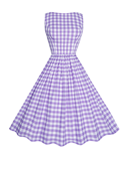 MTO - Audrey Dress Lavender Purple Gingham - Large Checks