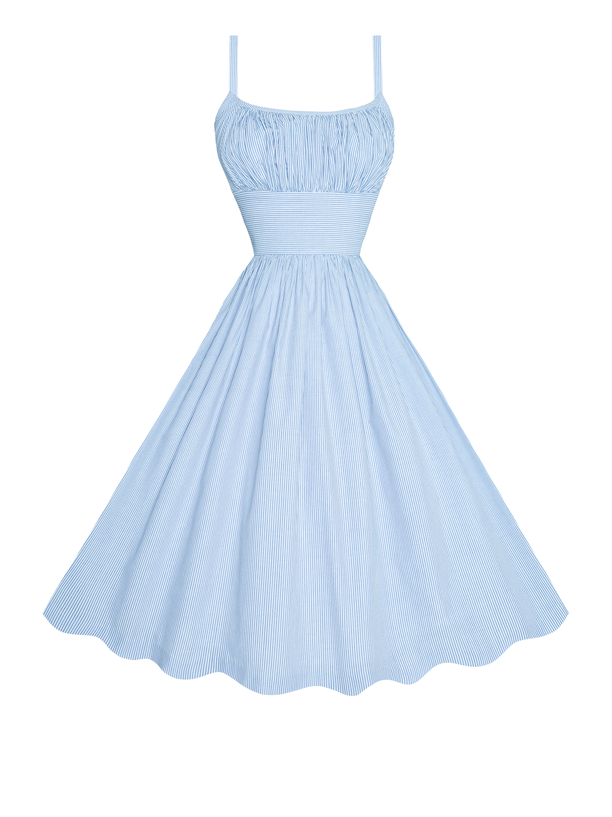 MTO - Grace Dress in "Pinstripe Mini-stripe" Blue