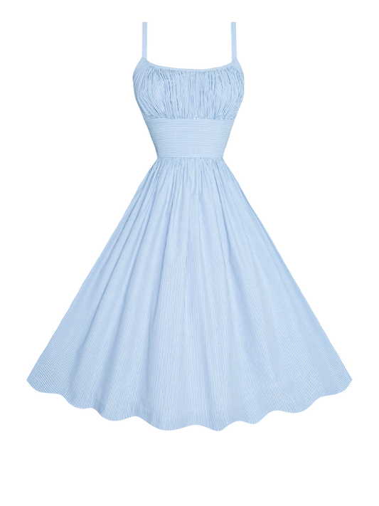 MTO - Grace Dress in "Pinstripe Mini-stripe" Blue
