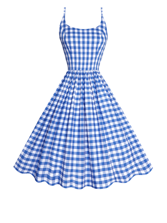 MTO - Penelope Dress Morocco Blues Gingham - Large Checks