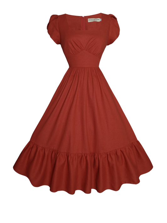 MTO - Ava Dress in Brick Red Linen