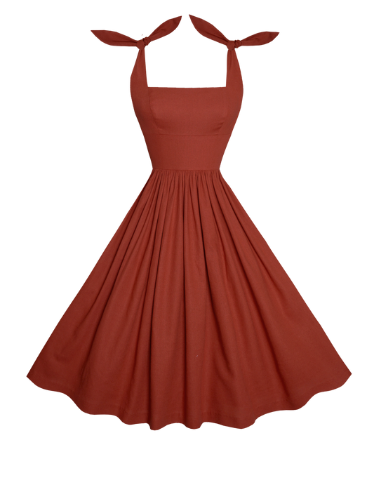 MTO - Gilda Dress in Brick Red Linen