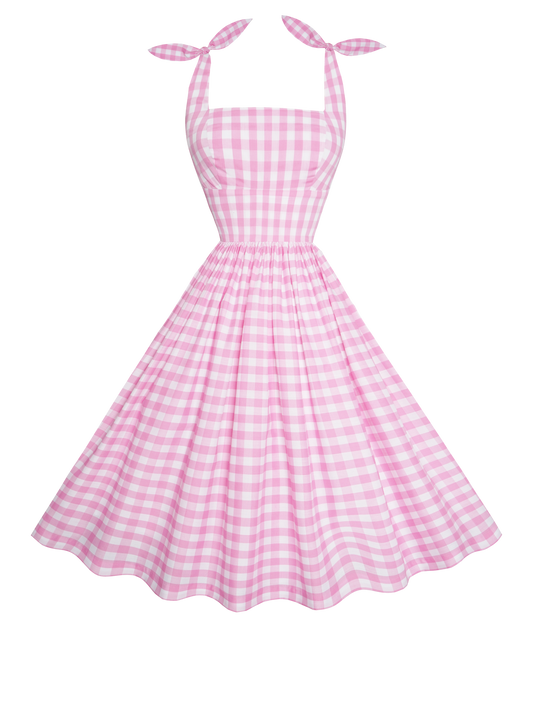 MTO - Gilda Dress Light Pink Gingham - Large Checks