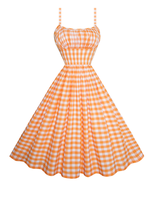 MTO - Grace Dress Orange Gingham - Large Checks
