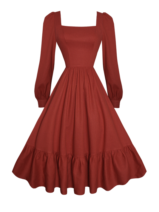 MTO - Mary Dress in Brick Red Linen