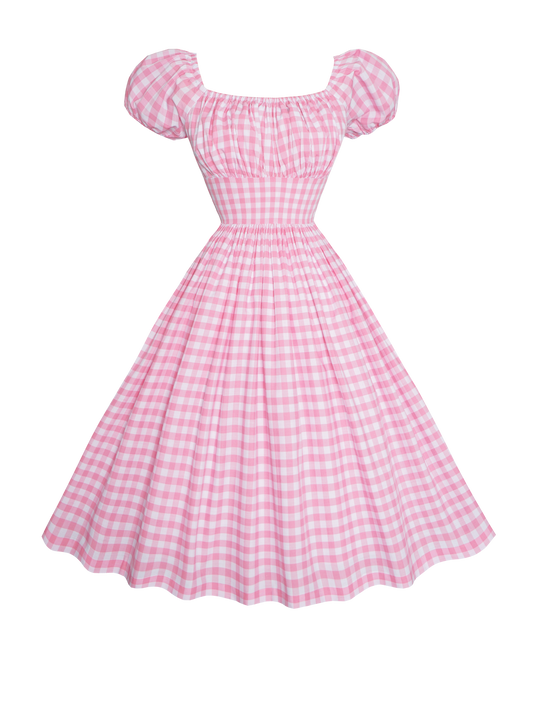 MTO - Loretta Dress Light Pink Gingham - Large Checks