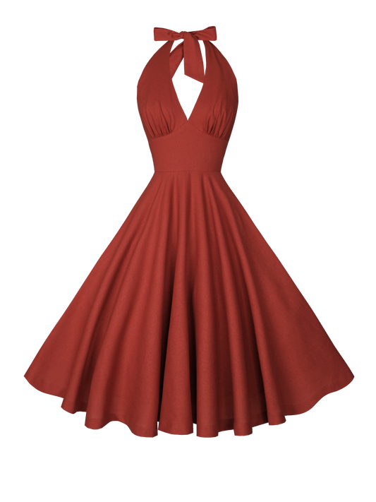 MTO - Mansfield Dress Brick Red Linen